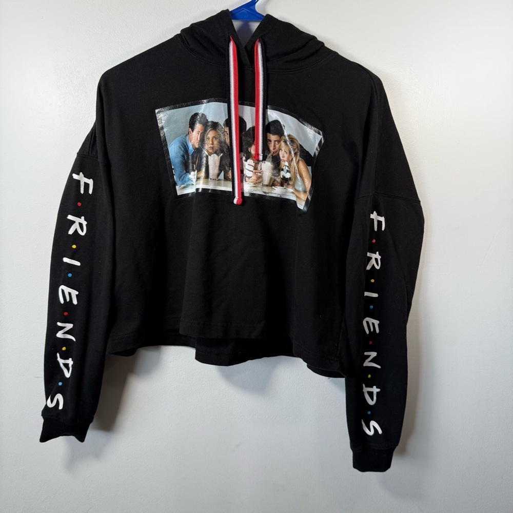 Friends TV Show Cast Milkshake Graphic Hoodie - Size S -  Cropped Black Pullover